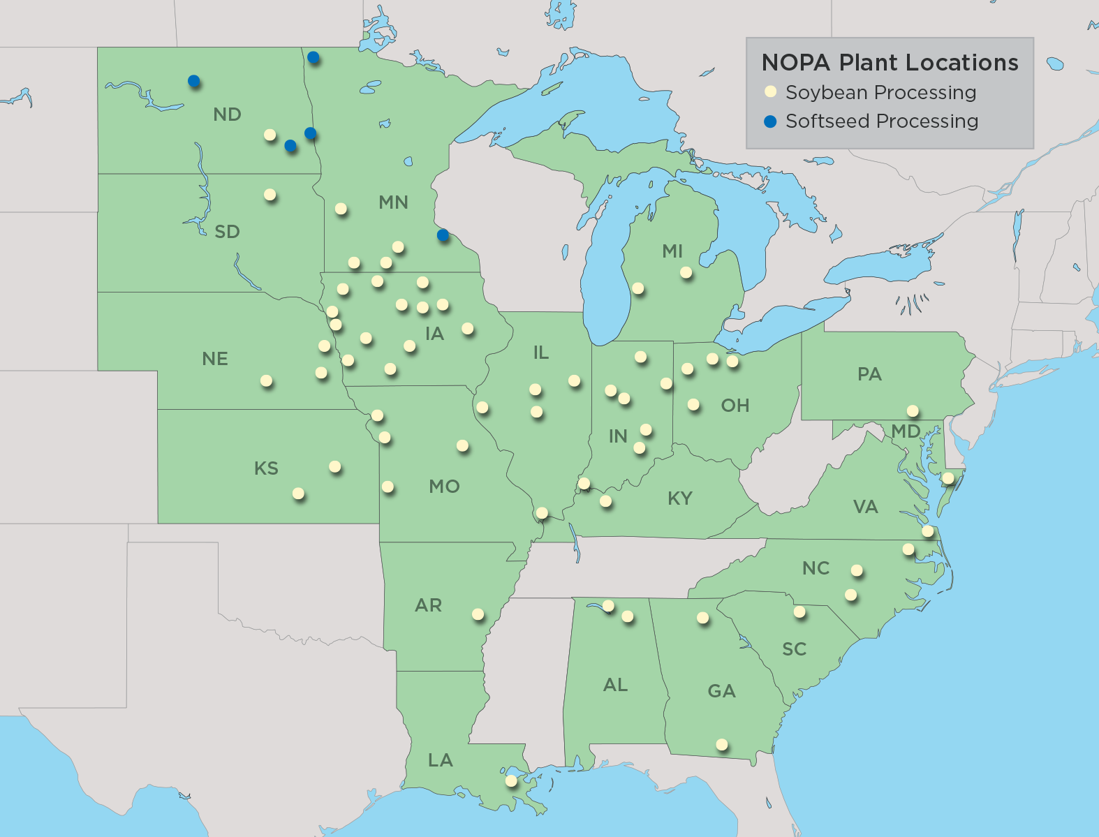 map showing states with NOPA plant locations
