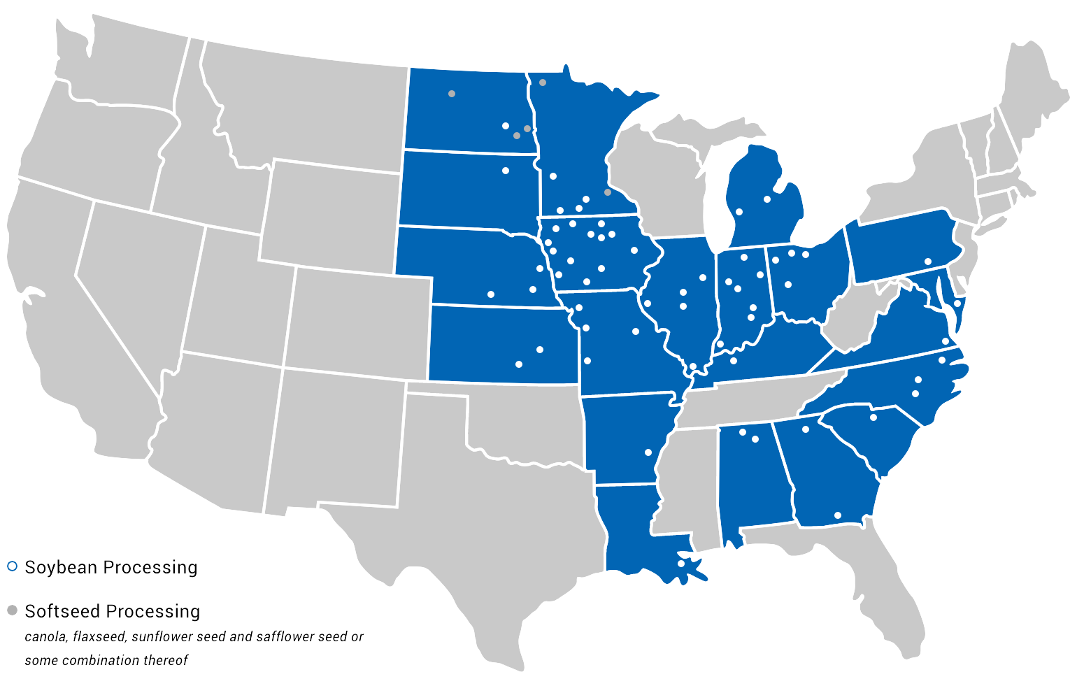 United States map showing member plant locations